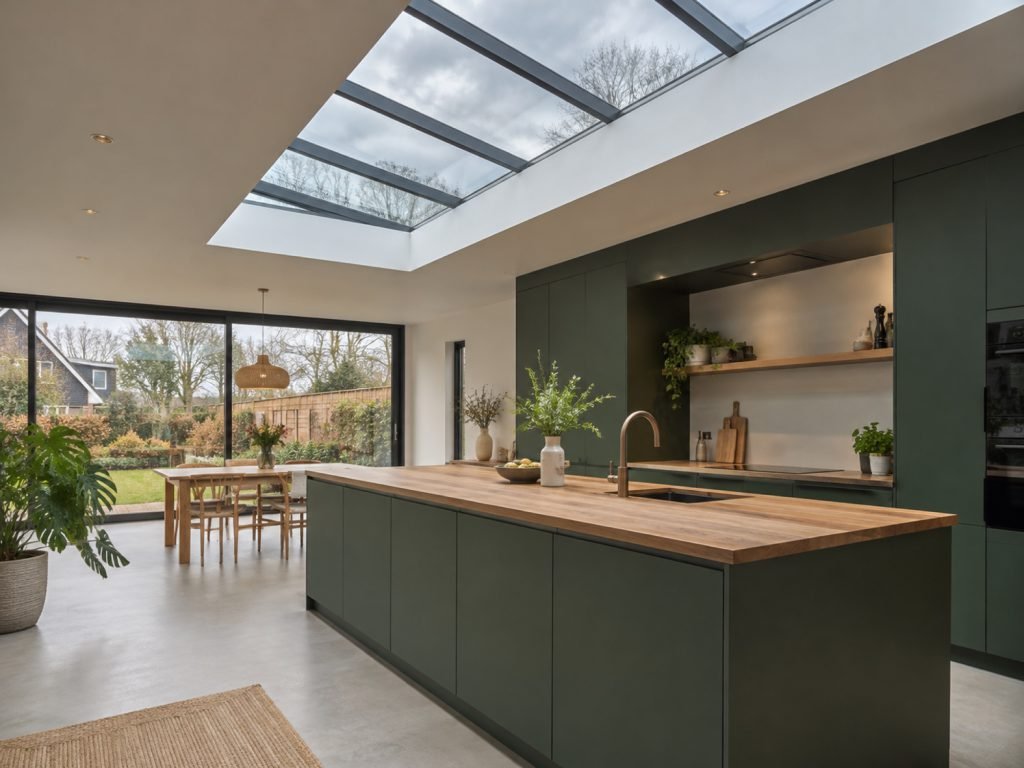 Keuken in een aanbouw met lichtstraat