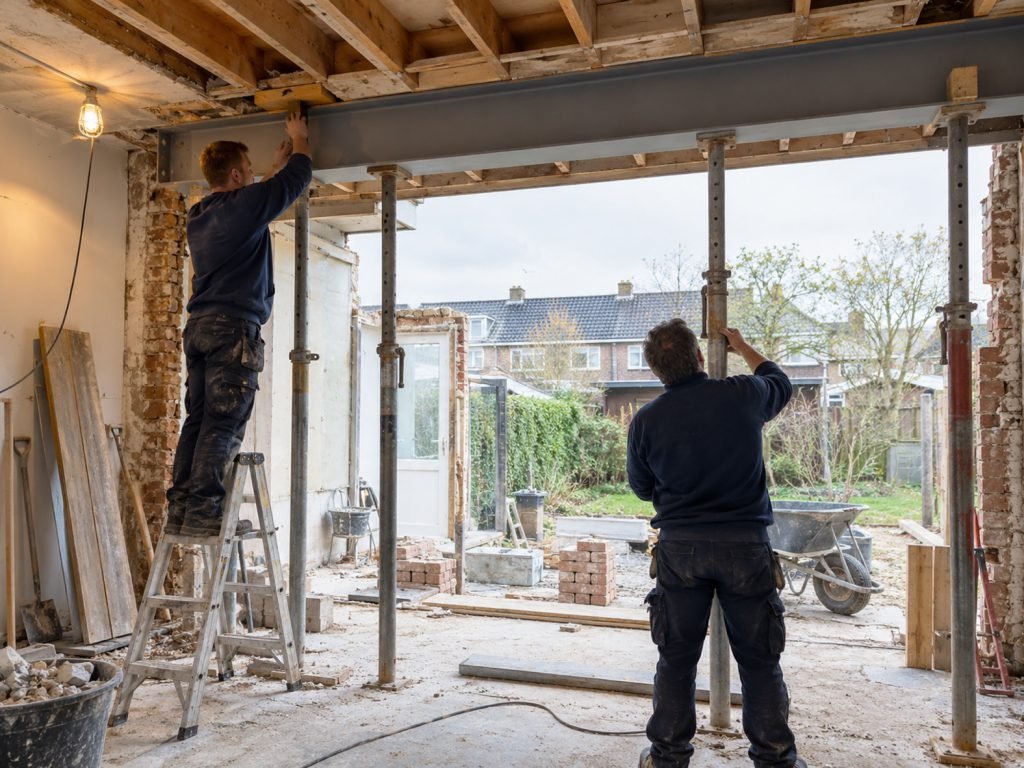 Stalen balk onder de verdieping