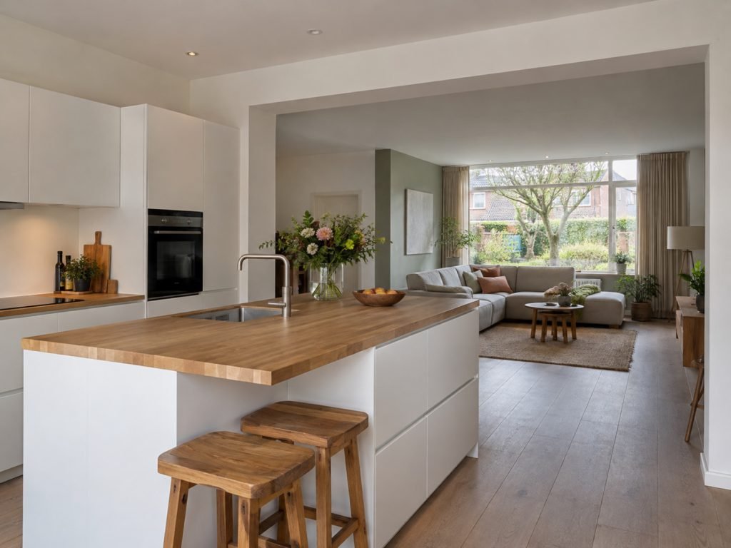 Keuken met doorbraak naar de kamer in Beilen