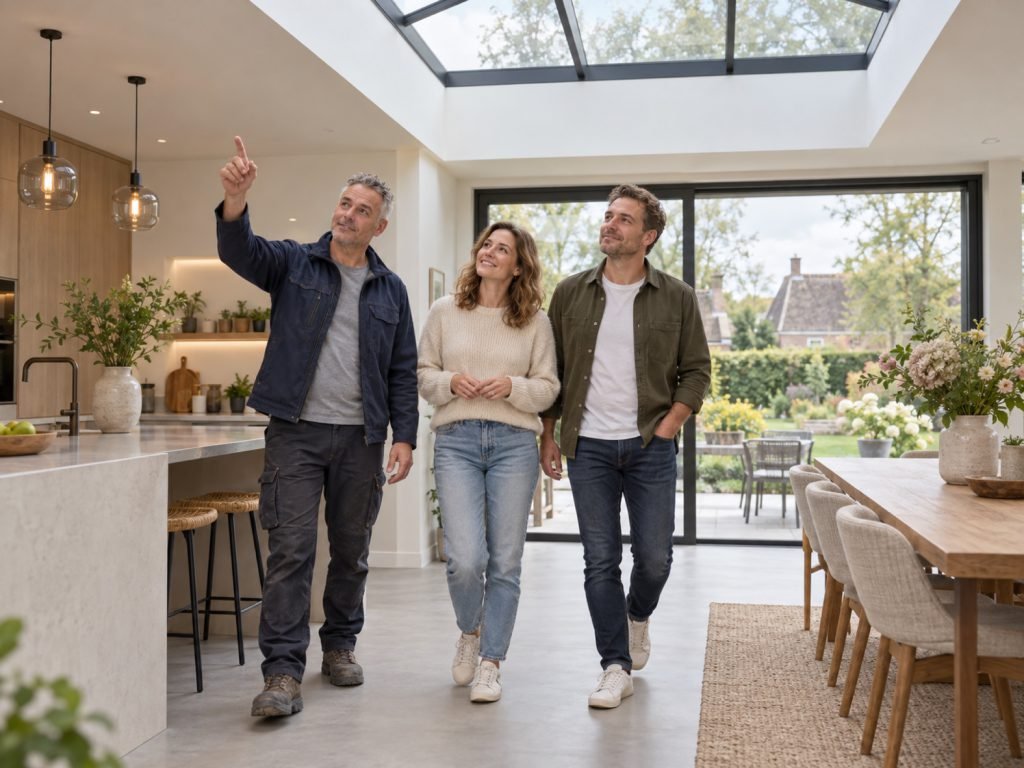Samen door de nieuwe ruimte bij de oplevering