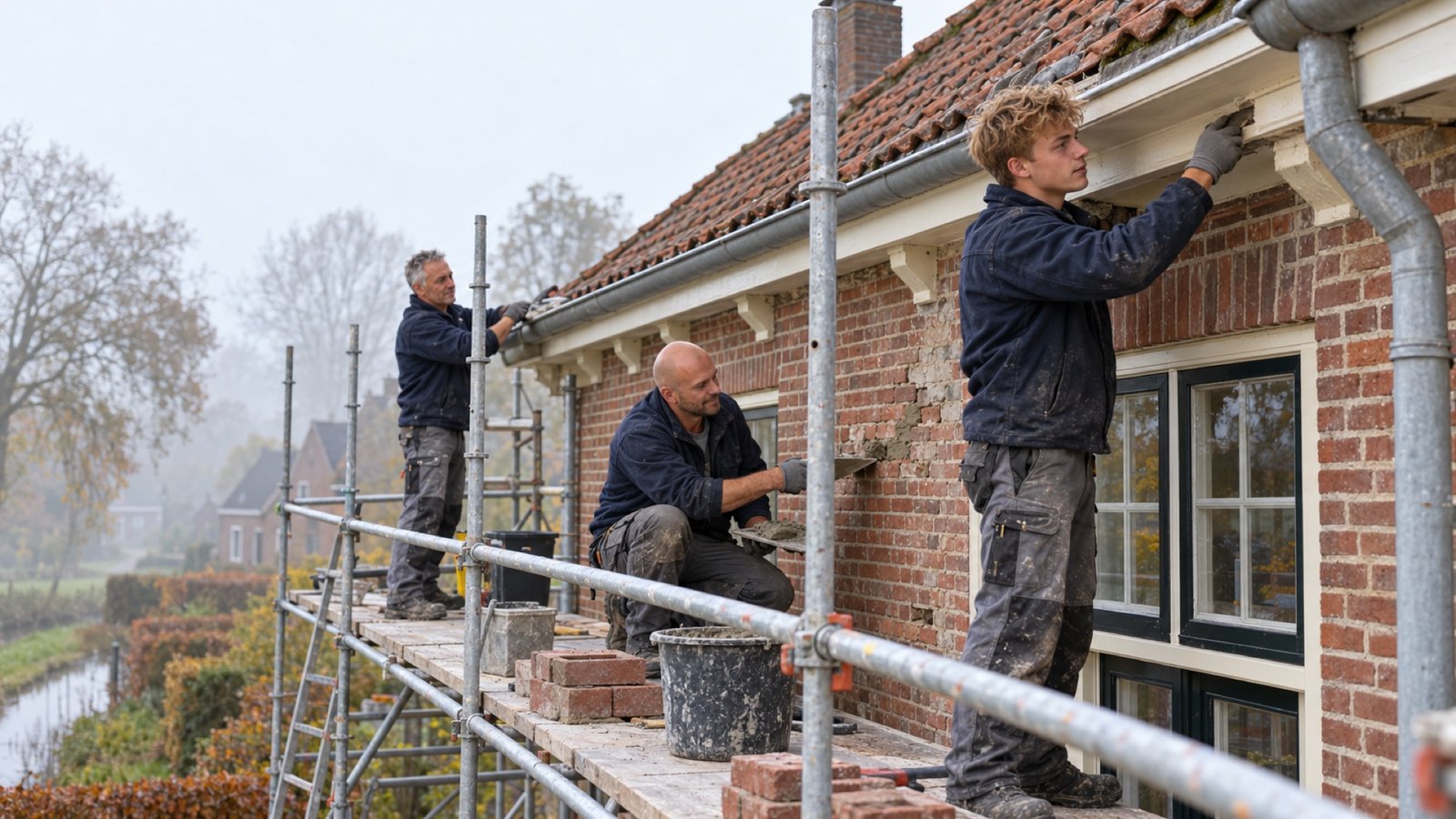 De ploeg op een steiger